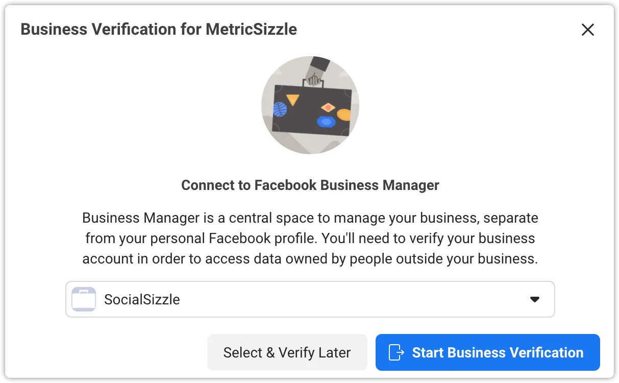 Business selection modal with an unverified Business selected.