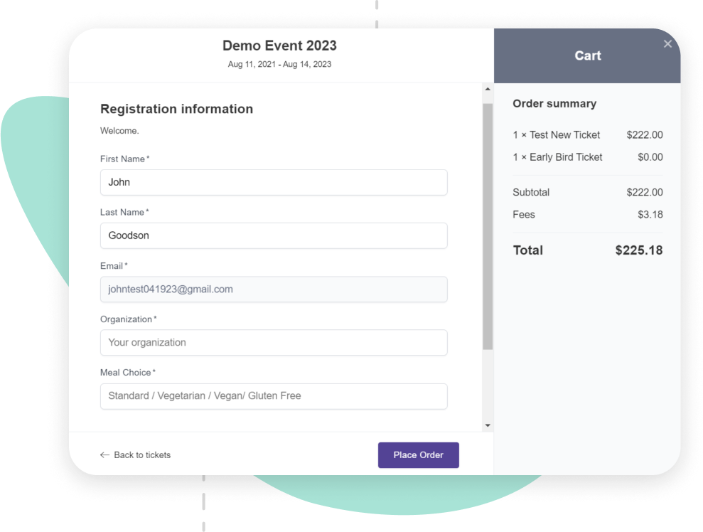 Event attendee registration screen