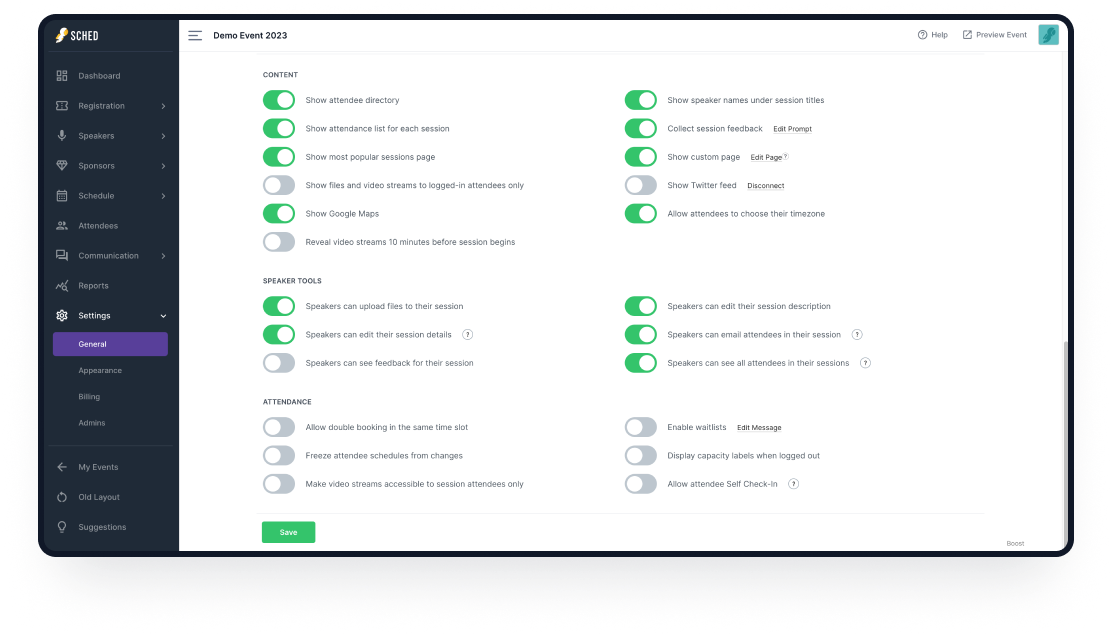 Sched session registration feature in web app