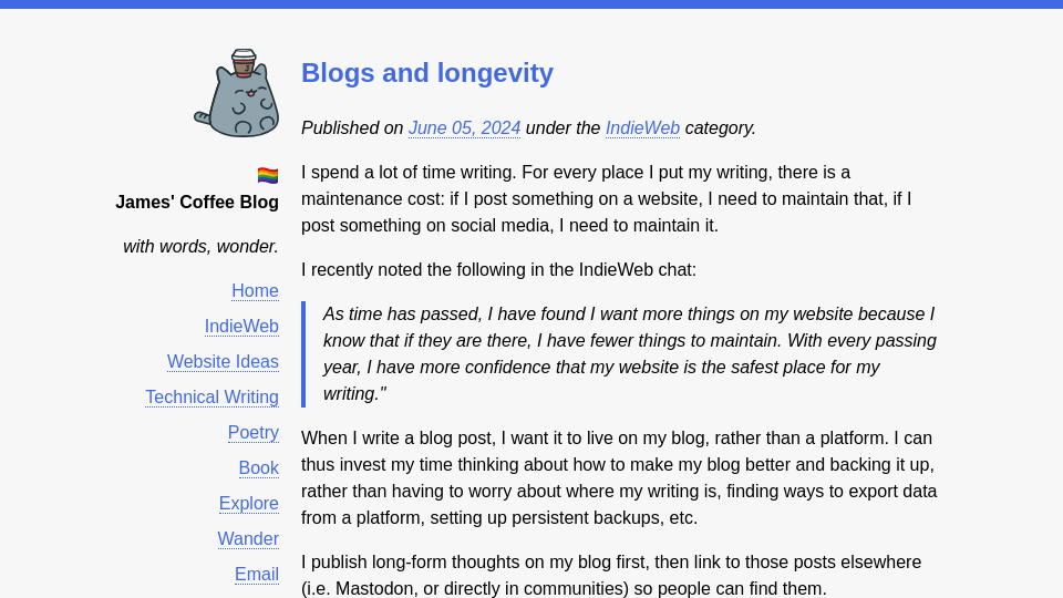 Blogs and longevity | James’ Coffee Blog