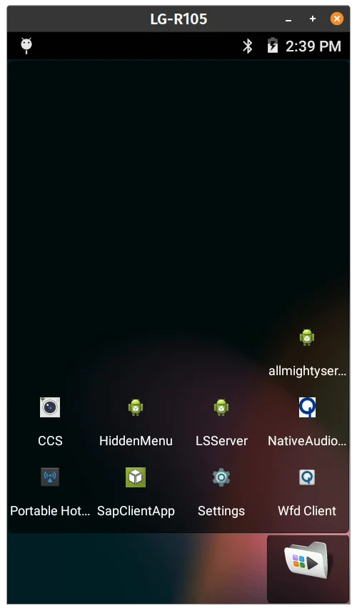 Screenshot of an Android device with lots of debug options.