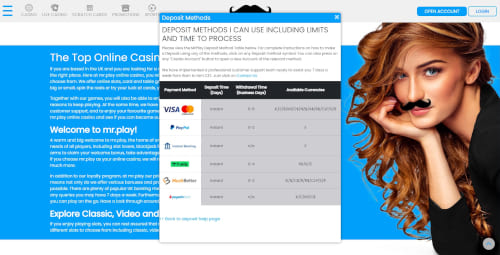 Mr Play payment methods