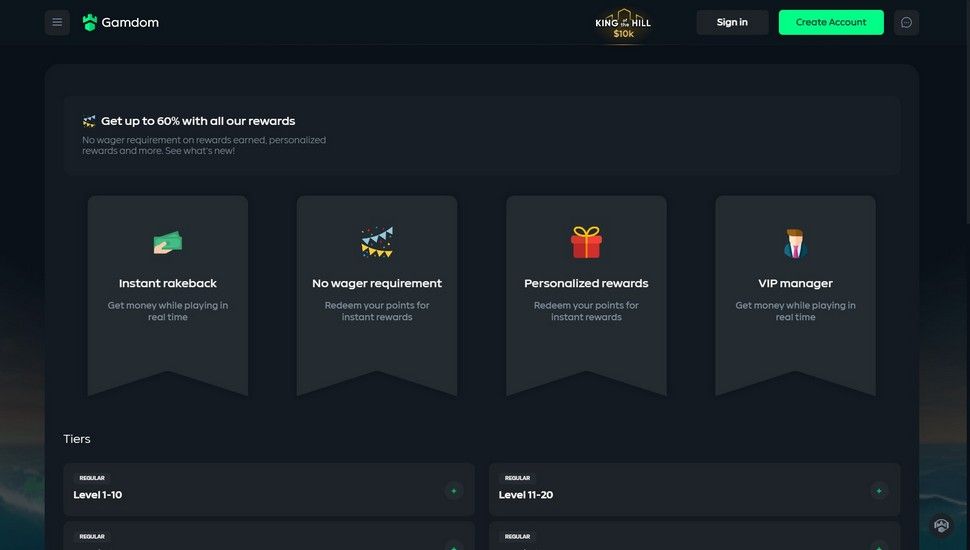 Gamdom casino bonus page