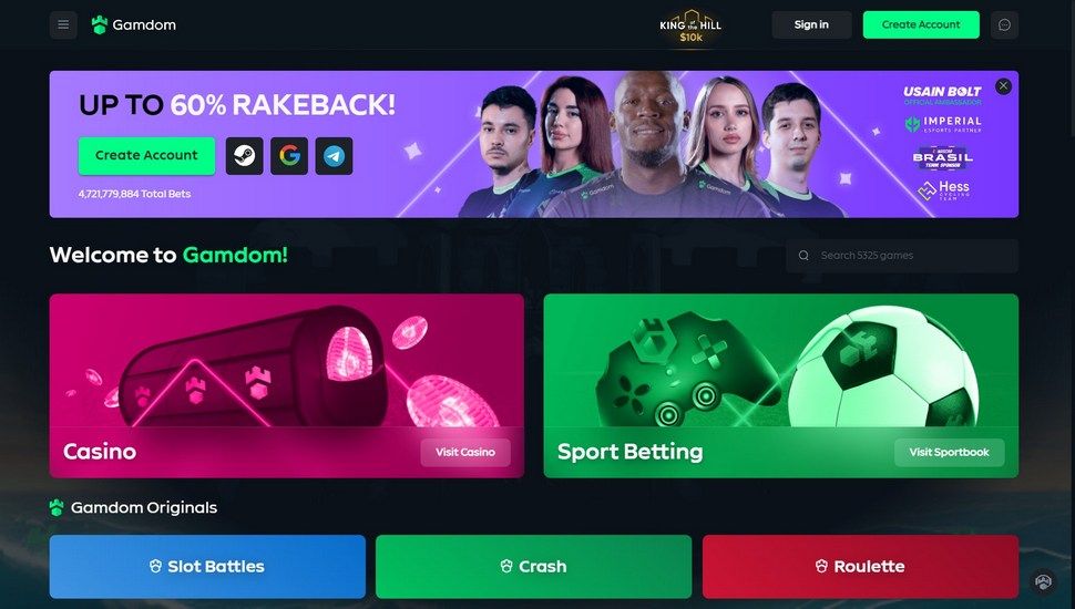 Gamdom casino main page