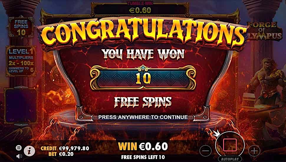 Forge of Olympus slot free spins