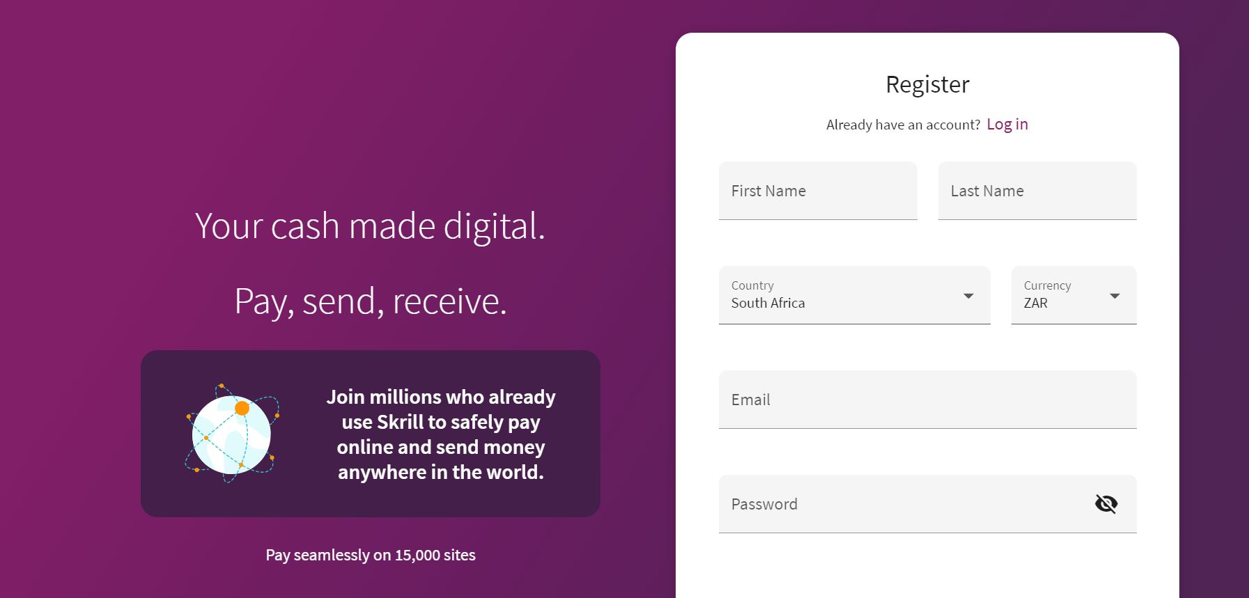 Skrill registration page