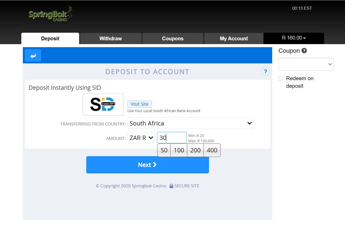 SiD deposit amount