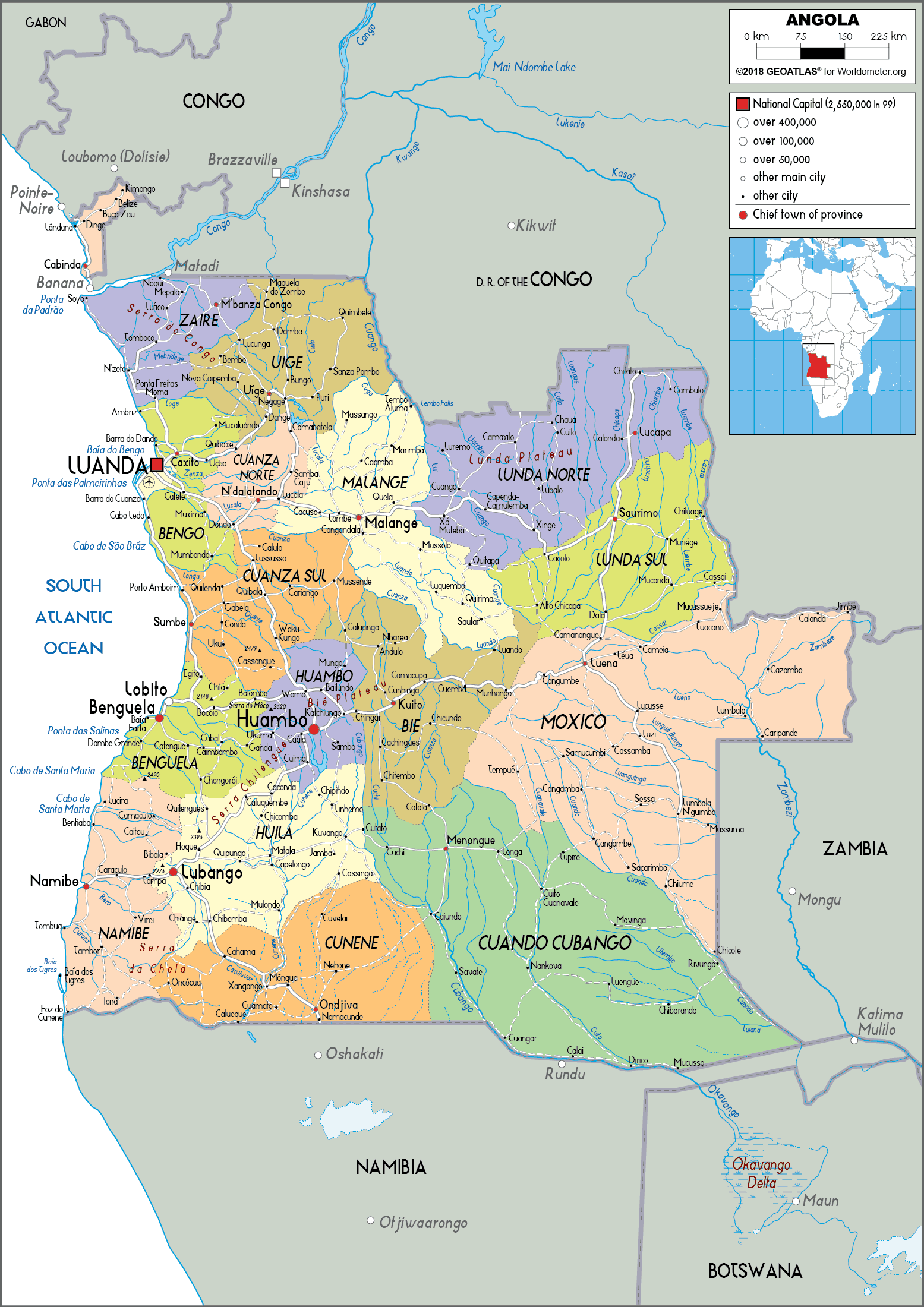 Physical Map Of Angola Ezilon Maps - Gambaran