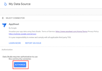 AppSheet integration dialog prompting for username and token