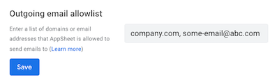 Outgoing email allowlist section