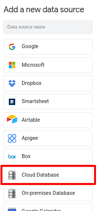 Select Cloud Database on the Add a new data source dialog