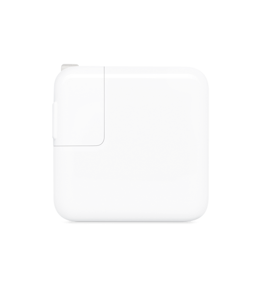 Profile of 30-watt USB-C Power Adapter (with Type A plug) with pins folded up.