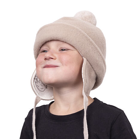 Kids’ Woolly Hat with Bobble Beige