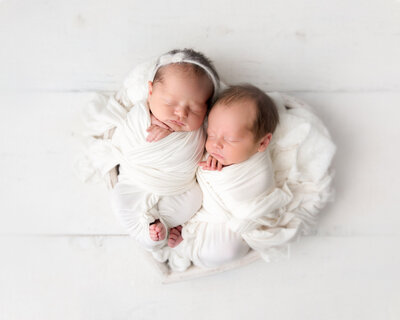 Newborn twins being photographed at Aimee Nelson Photography Studio in Jupiter Florida