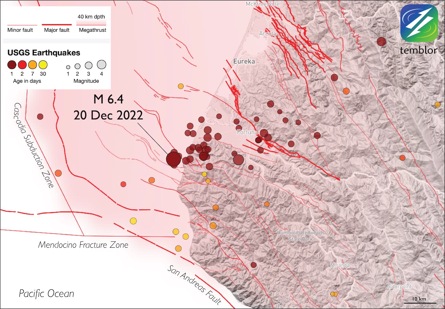 At 2:34 a.m. local time on Dec. 20, a magnitude-6.4 earthquake struck about 9 miles (15 kilometers) southwest of Ferndale, California.