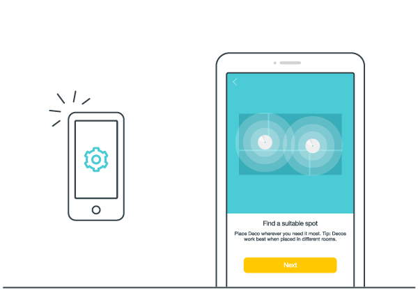 Illustration showing the Deco app showing you where to place your router 