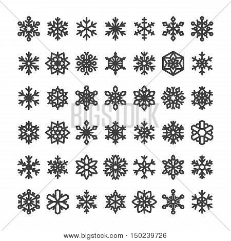 Cute snowflake collection isolated on white background. Flat snow icons snow flakes silhouette. Nice snowflakes for christmas banner cards. New year snowflake. Organic and geometric snowflakes set.