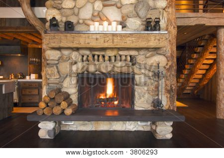 Rustic Fireplace And Cabin