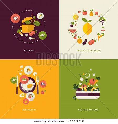 Set of flat design concept icons for food and restaurant