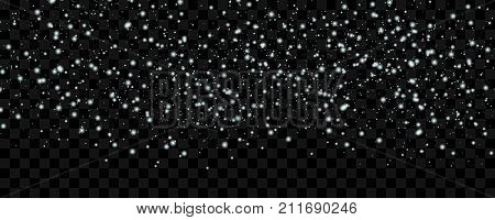 White tender snow falling over wide dark transparent background vector illustration. Winter snowfall texture. White falling snow, vector. Vector snow background isolated.