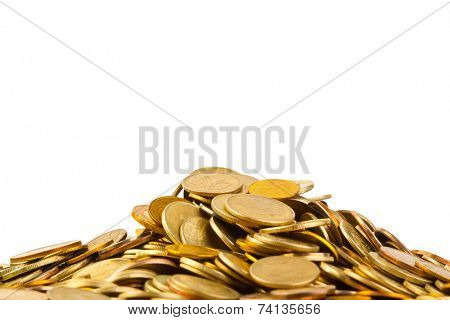 Heap of coins isolated on white background