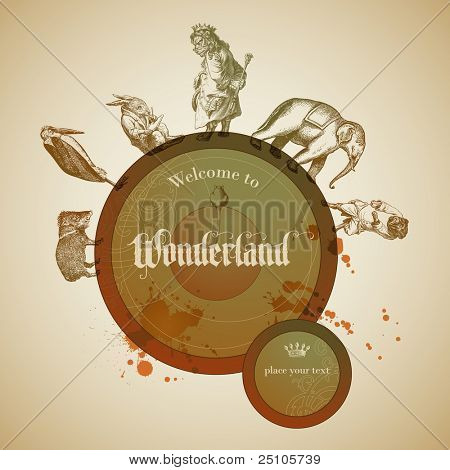 children's fairy tale design element with vintage animals