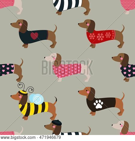 Seamless Repeating Pattern With Cute Dachshunds