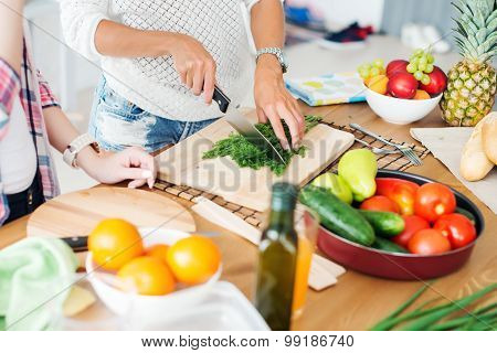 Gorgeous young Women preparing dinner in a kitchen concept cooking, culinary, healthy lifestyle.