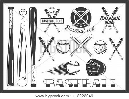 Vector set of baseball club emblem, label, badges, logo and design elements. Sport icons in vintage