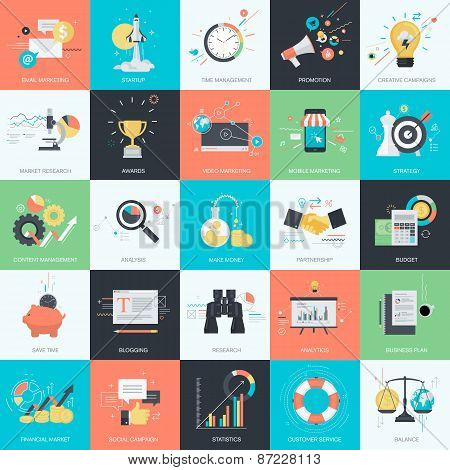 Set of flat design style concept icons for business and internet marketing