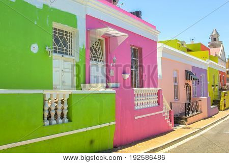 Cape Town, South Africa - January 11, 2014: The colorful houses of Bo-Kaap, Malay Quarter is the Muslim Malay village, popular landmark in Cape Town.