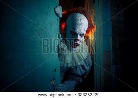 Dnipro, Ukraine - September 8, 2019: Portrait Of A Cosplayer In The Image Of A Pennywise The Dancing