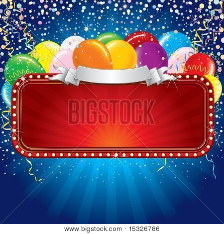 Advertising billboard with balloons and confetti. Ready for celebrating and entertainment text&design.-MORE COOL SIGN SEE AT MY GALLERY