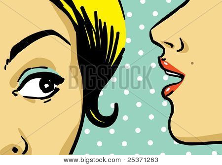 woman telling secrets, pop art retro style illustration