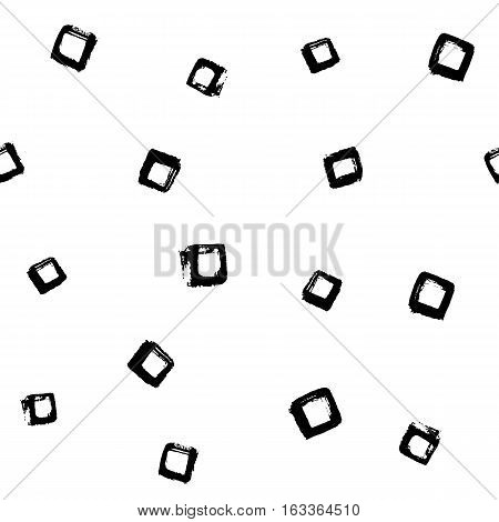 Seamless black and white free hand doodle square texture made with dry brush and ink. Vector illustration.