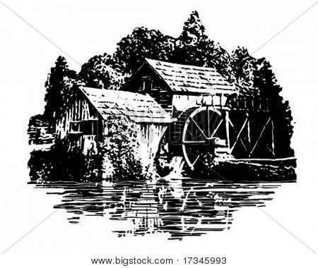 Grist Mill - Retro Clip Art