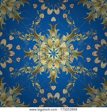 Oriental Classic Golden Pattern. Abstract Background With Repeating Elements. Blue On Background.