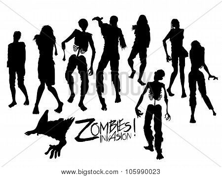 Zombie silhouettes walking forward