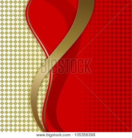 Abstract wavy red and golden vector background.