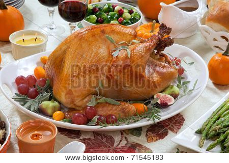 Roasted Turkey On Harvest Table