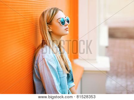 Summer, Fashion And People Concept - Lifestyle Portrait Stylish Pretty Woman In Sunglasses Against C