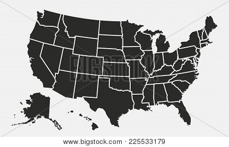 Usa Map With States Isolated On A White Background. United States Of America Map. Vector Illustratio