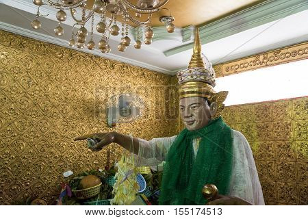 YANGON, MYANMAR - 9 OCTOBER 2016: Rohani Bo Bo Gyi, Believed to be the guardian spirit (called Nat) of Botataung Pagoda, Yangon, Myanmar