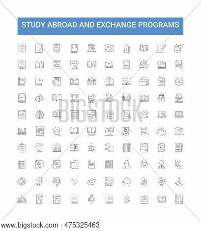 Study Abroad And Exchange Programs Outline Icons Collection. Exchange, Programs, Study, Abroad, Glob