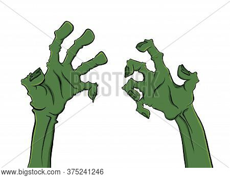 Cartoon Zombie Hand For Flyer Party Design. Happy Halloween, Hand Lettering. Halloween Party. Zombie