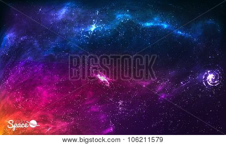 Colorful Space Galaxy Background with Shining Stars, Stardust and Nebula. Vector Illustration for ar