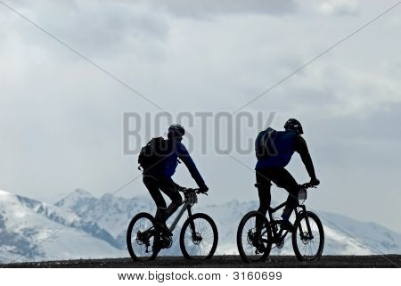 Silhouette Two Mountain Bikers