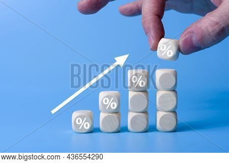 Wooden Blocks With Percentage Sign,represent In Meanings Of Interest Rate Increase, Performance Incr