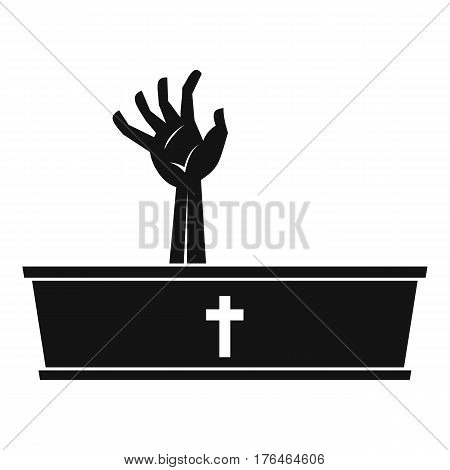 Zombie hand coming out of his coffin icon. Simple illustration of zombie hand coming out of his coffin vector icon for web