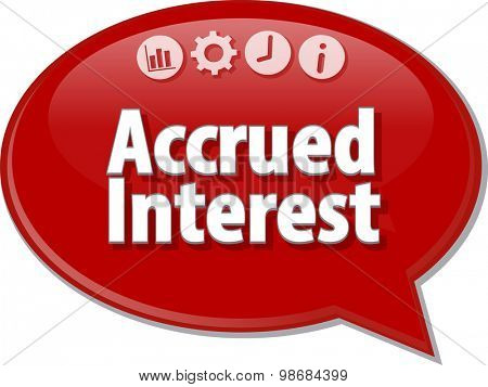 Speech bubble dialog illustration of business term saying Accrued Interest